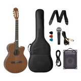 Kit Violão Strinberg Elétrico Náilon Flat Sl200 Mogno Caixa 