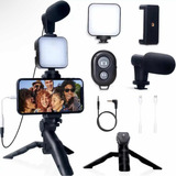 Kit Vlogging C/mini Tripé, Led , Microfone E Shoot P/ iPhone