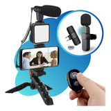 Kit Vlogging Profissional Microfone Lapela Sem Fio Tripé Luz