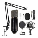 Kit Youtuber Microfone Condensador Pop Filter E Suporte Cor Preto