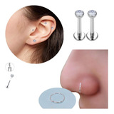 Kit3 Piercing 2ponto Luz Titânio/1argola Trançada Prata 925