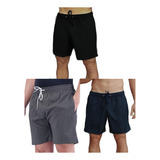 Kit3 Shorts Bermuda Masculina Lisa Elástano Fitness