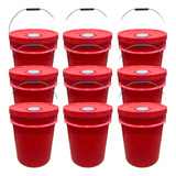 Kit9 Baldes 20l Novo Virgem Tampa Lacre Bico Plástico Pp5