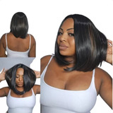 Lace Wig 100% Orgânica Peruca Curta Long Bob Preta 