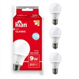 Lâmpada Led Classic Branca Fria Kian 9w Tulbo Tipo A Kit 3