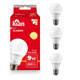 Lampada Led Classic Kian Branco 9w Kit - 3 Un