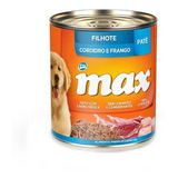 Lata Ração Úmida Max Patê Cães Filhotes Cordeiro Frango 280g