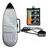 Leash Surf 6 X 6,5mm+ Capa Prancha Fish + Kit 3 Parafinas