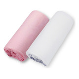 Lençol Berço Americano Com Elastico Kit 2 100% Algodão Cor Rosa E Branco Desenho Do Tecido Liso