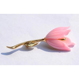Lindo Broche Flor Tulipa Rosa Cabo Dourado Luxo 7.8 Cm