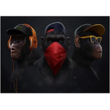 Lindo Quadro Em Canvas Banksy 3 Macacos Legais Boné 100x70cm