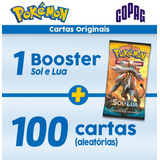 Lote 100 Cartas Pokémon Tcg + Booster Sol E Lua - Copag