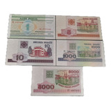 Lote 5 Cédulas Bielorrússia 1, 5, 10, 1000 E 5000 Rublei Fe