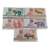 Lote 5 Cédulas Bielorrússia 10, 25, 50, 50, 100 Rublei Fe