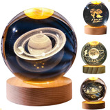 Luminária De Mesa Bola De Cristal 3d Base Madeira Decorativa
