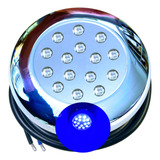 Luminária Refletor Led Piscinas 12v Ip68 Inox 18w Azul 1/2