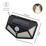 Luminária Solar Parede 100 Led Sensor Presença Com 3 Funções Cor Preto 3.7v