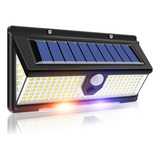 Luminária Solar Parede 190 Led Rwb Sensor Presença 4 Funções Cor Preto Com Dois Bateria 3,7v