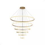 Lustre 6 Anéis Sala Pendente Moderno Led Dourado Jantar 180w