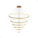 Lustre 6 Anéis Sala Pendente Moderno Led Dourado Jantar 180w