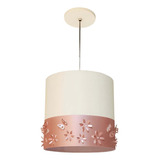 Lustre Infantil Pendente Faixa Flores E Borboletas Branco 25