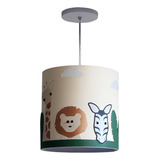 Lustre Infantil Pendente Safari Cúpula Cru Tecido 25x25cm