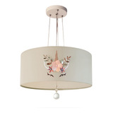Lustre Pendente Infantil Unicórnio Cúpula Cinza 30x15 2e27 110v/220v