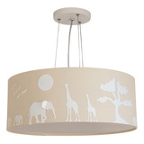 Lustre Pendente Safari Savana Cúpula Tecido 40x15cm Cor Cru