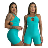Macacão Fitness Academia Shortinho Esporte Verde Tiffany