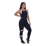 Macacão Fitness Feminino Suplex Alta Compressão Zíper Poliam