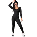 Macacão Longo Feminino 3/4 Costa Fechada Fitness Suplex