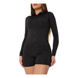 Macaquinho Feminino Curto Com Manga Longa Moda Fitness