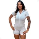 Macaquinho Feminino Gringa Curto Com Zíper Academia Fitness 
