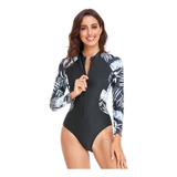 Maiô Manga Longa Feminino Surf Natação Praia Zíper Frontal 