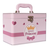 Maleta 4 Álbuns Bebê 240 Fotos 15x21 Princesa Coroa Rosa Baú
