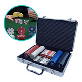 Maleta De Poker 20 Fichas 2 Cartas De Baralho E 5 Dados 30cm