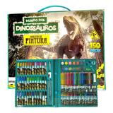 Maleta Infantil Pintura 150 Peças Estojo Escolar Dinossauro