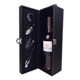 Maleta Porta Vinho Executiva Couro Pu C/ 4 Acessórios Preto
