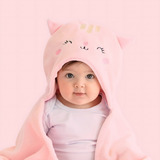 Manta Cobertor Bebê Microfibra Com Capuz Bichinhos Bichinhos Gatinha Cor Rosa