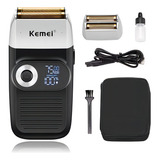 Máquina De Barbear Recarregável Kemei Double Band, Cor 2026, Preta