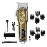 Máquina Profissional Barbearia Cabelo Barba Recarregável Cor Dourado 110v/220v
