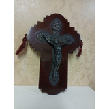 Maravilhoso Crucifixo Antigo De Madeira E Metal 