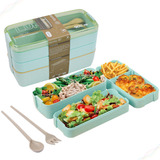 Marmita Eco Box 3 Andares 900 Ml + Garfo E Colher Bpa Free