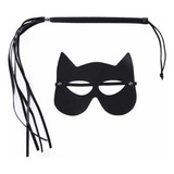 Máscara Carnaval Mulher Gato Couro Com Chicotinho De Franja Cor Preto