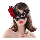 Mascara Fantasia Preta Renda Flor Vermelha Geek Coysplay