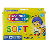 Massinha Acrilex Modelar Soft 12 Cores Escolar 180g + Macia 