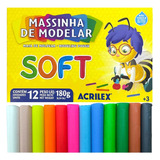 Massinha Acrilex Modelar Soft 12 Cores Escolar 180g + Macia