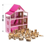 Mdf Criativa Casa De Bonecas Casinha De Bonecas Rosa Com 52 Móveis 821 Cor Rosa