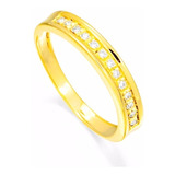 Meia Aliança Ouro Amarelo 18k E Diamantes De 1 Ponto
