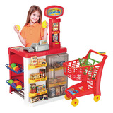 Mercadinho Infantil Completo C/ Carrinho Cor Vermelho Magic Toys